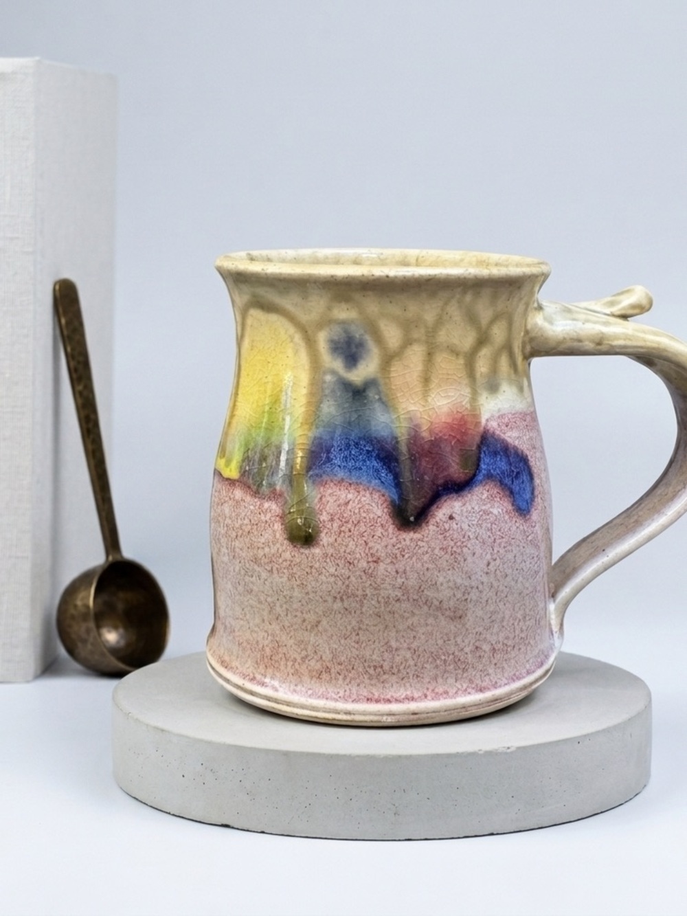 Vintage Gandee Pottery Lava Drip Mug | Golden Honey Raspberry Stoneware